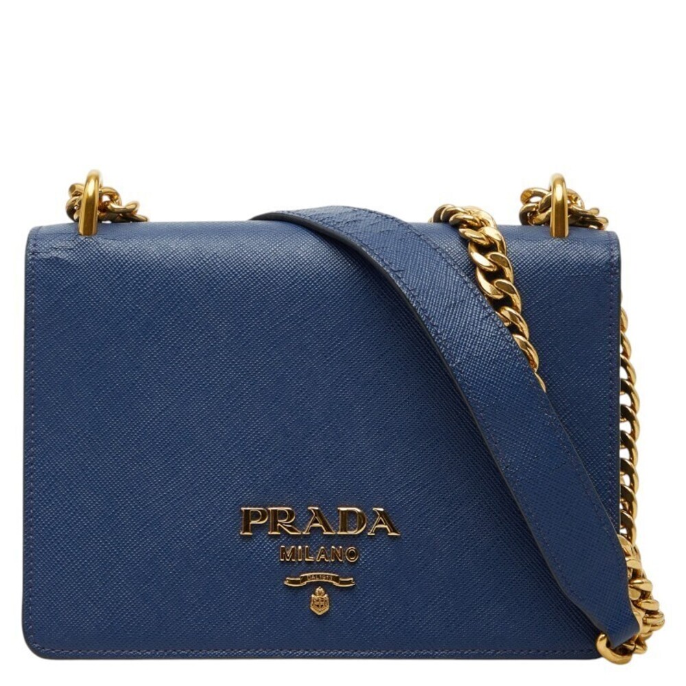 Prada Chain Shoulder Bag Blue Saffiano Leather